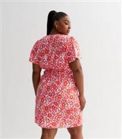 Women's Plus Size Red Floral Wrap Mini Dress Curves New Look