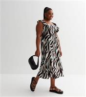 Women's Plus Size Black Zebra Print Frill Midi Dress Curves New Look