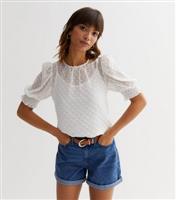 Women's White Spot Chiffon Puff Sleeve Blouse Gini London New Look