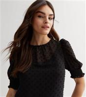 Women's Black Spot Chiffon Puff Sleeve Blouse Gini London New Look