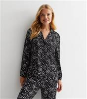 Women's Black Soft Touch Trouser Pyjama Set with Heart Print New Look