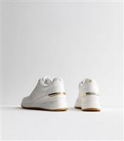 Women's White Lace Up Perforated Wedge Trainers New Look
