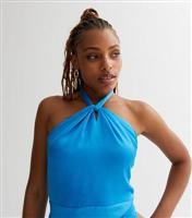 Women's Blue Twist Front Halter Midi Dress New Look