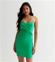 Green Ruched Bandeau Mini Dress New Look