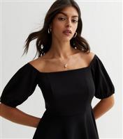 Women's Black Bardot Puff Sleeve Mini Dress New Look