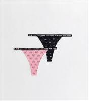 2 Pack Black and Pink New York Logo Thongs New Look