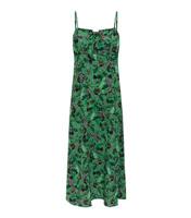 ONLY Green Floral Tie Front Midi Dress New Look