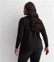 Curves Black Fine Knit Zip Front Longline Top New Look