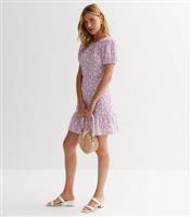 Lilac Ditsy Floral Tie Back Mini Dress New Look