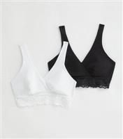 Women's Maternity 2 Pack Black and White Lace Trim Sleep Bras New Look
