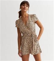 Women's Cream Animal Print Belted Playsuit Gini London New Look