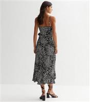 Black Spot Strappy Wrap Midi Dress New Look
