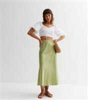 Women's Light Green Satin Midi Skirt Gini London New Look