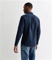 Men's Navy Cotton Long Sleeve Regular Fit Oxford Shirt New Look