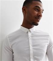 Men's White Long Sleeve Muscle Fit Oxford Shirt New Look