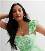Green Floral Frill Tie Back Jumpsuit New Look