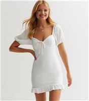 Women's White Broderie Sweetheart Puff Sleeve Mini Dress New Look