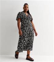 Women's Plus Size Black Abstract Print Twist Front Midi Dress Curves New Look