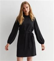Women's Black High Neck Belted Tunic Dress New Look