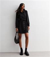 Women's Black Belted Mini Shirt Dress New Look