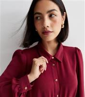 Women's Burgundy Belted Mini Shirt Dress New Look