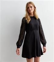 Black Lace High Neck Long Sleeve Mini Dress New Look