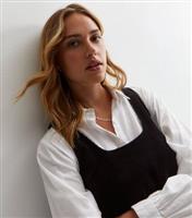 Women's Black Cord Mini Pinafore Dress New Look