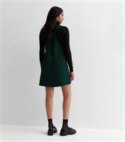 Dark Green Crepe Pinafore Mini Dress New Look