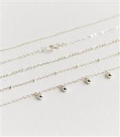 5 Pack Silver Chain and Circle Charm Bracelets New Look