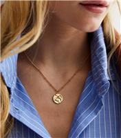 18ct Gold Plated Hammered Circle Pendant Chain Necklace New Look