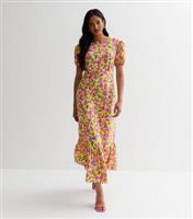 Yellow Floral Puff Sleeve Midaxi Dress New Look