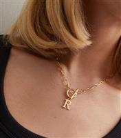 18ct Gold Plated R-Initial Chain Necklace New Look