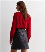 Women's Black Leather-Look Split Hem Mini Skirt New Look