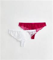 2 Pack Pink and White Lace Thongs New Look