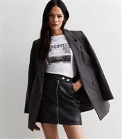 Black Leather-Look Zip Front Mini Skirt New Look
