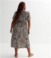 Women's Plus Size Brown Animal Print Button Front Midi Dress Curves New Look