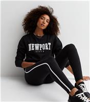 Women's Black Side Stripe High Waist Leggings New Look