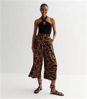 Women's Brown Animal Print Crop Wide Leg Trousers New Look