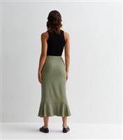 Khaki Linen-Look Ruffle Midaxi Skirt New Look
