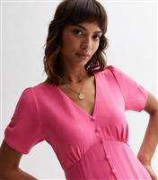 Pink Ruched Sleeve Button Front Midaxi Dress New Look