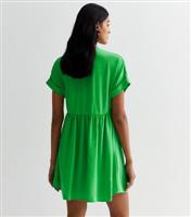 Green Button Front Smock Mini Dress New Look