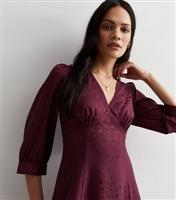 Burgundy Spot Satin Jacquard Midaxi Dress New Look