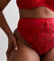 Curves Red Diamant Detail High Waist Thong New Look