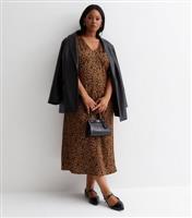 Women's Plus Size Brown Leopard Print Satin Midi Dress Curves New Look