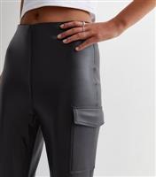 Women's Black Leather-Look Cargo Leggings New Look