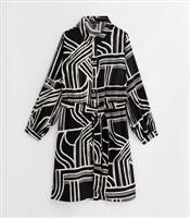 Women's Plus Size Black Stripe Belted Mini Shirt Dress Curves New Look