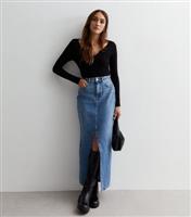 Women's Blue Vintage Tint Full Length Denim Maxi Skirt New Look