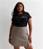 Women's Plus Size Brown Heritage Check Split Hem Mini Skirt Curves New Look