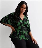 Curves Green Leafy Kimono Top New Look