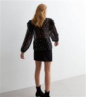 Women's Black Metallic Spot Sheer Frill Blouse New Look